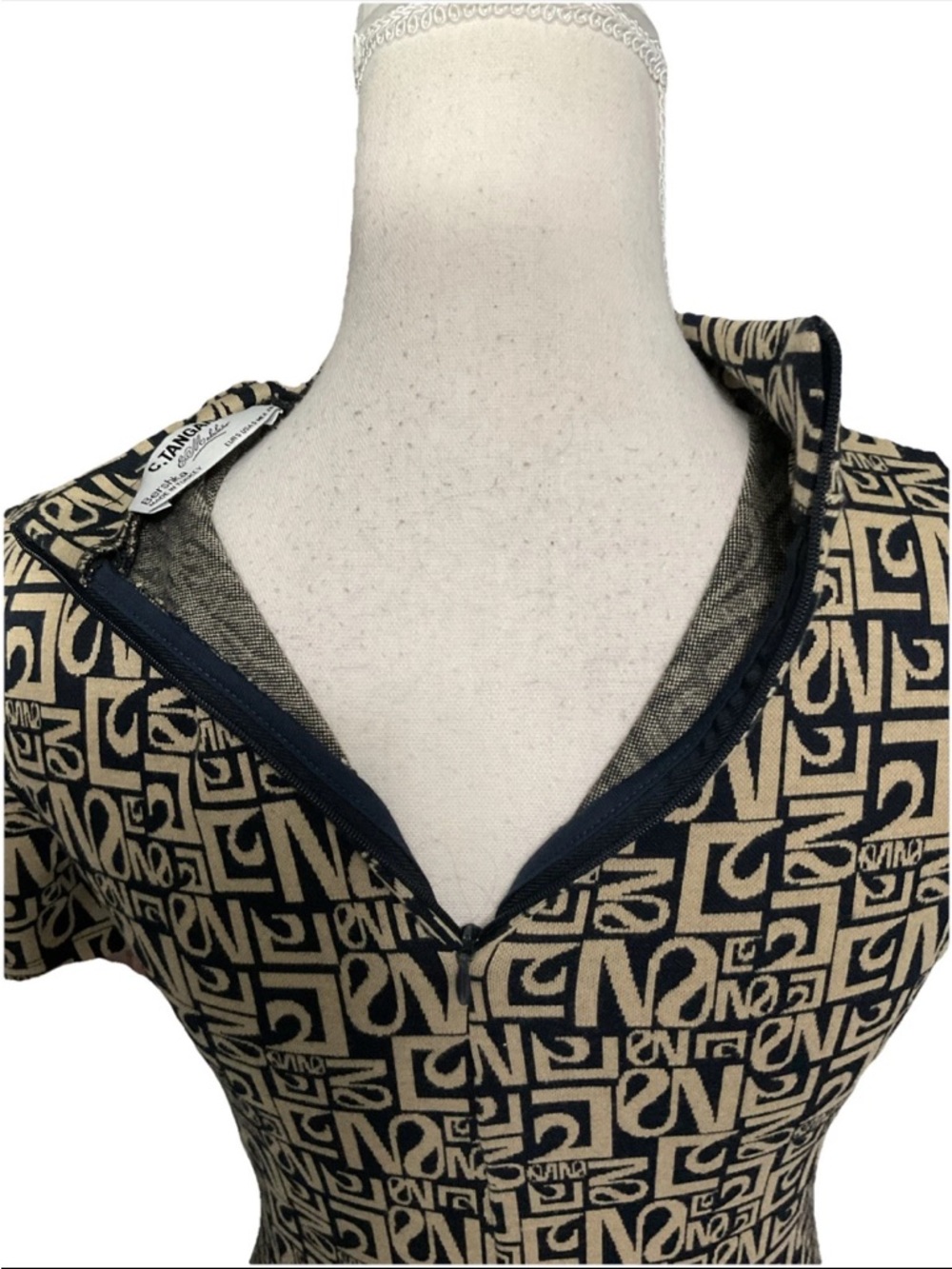 Bershka C. Tangana Black & Cream Geometric Bodycon Dress Sz Small - Picture 4 of 5